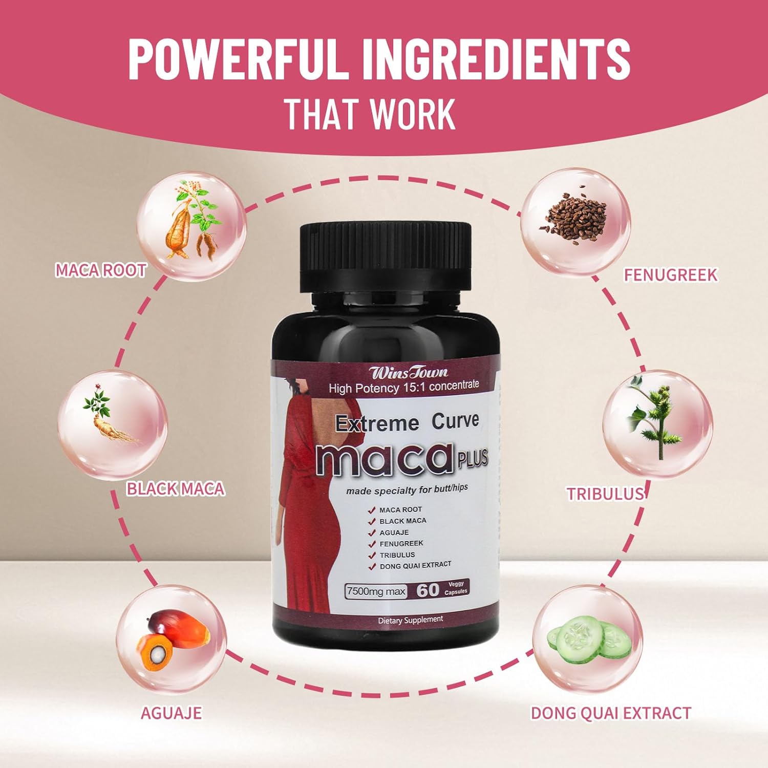 Natural herbal supplement Extreme Curve Maca Plus Capsules for vitality and stamina